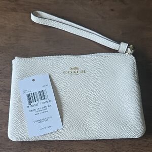 Coach White Pebbled Leather Wristlet with Gold Logo